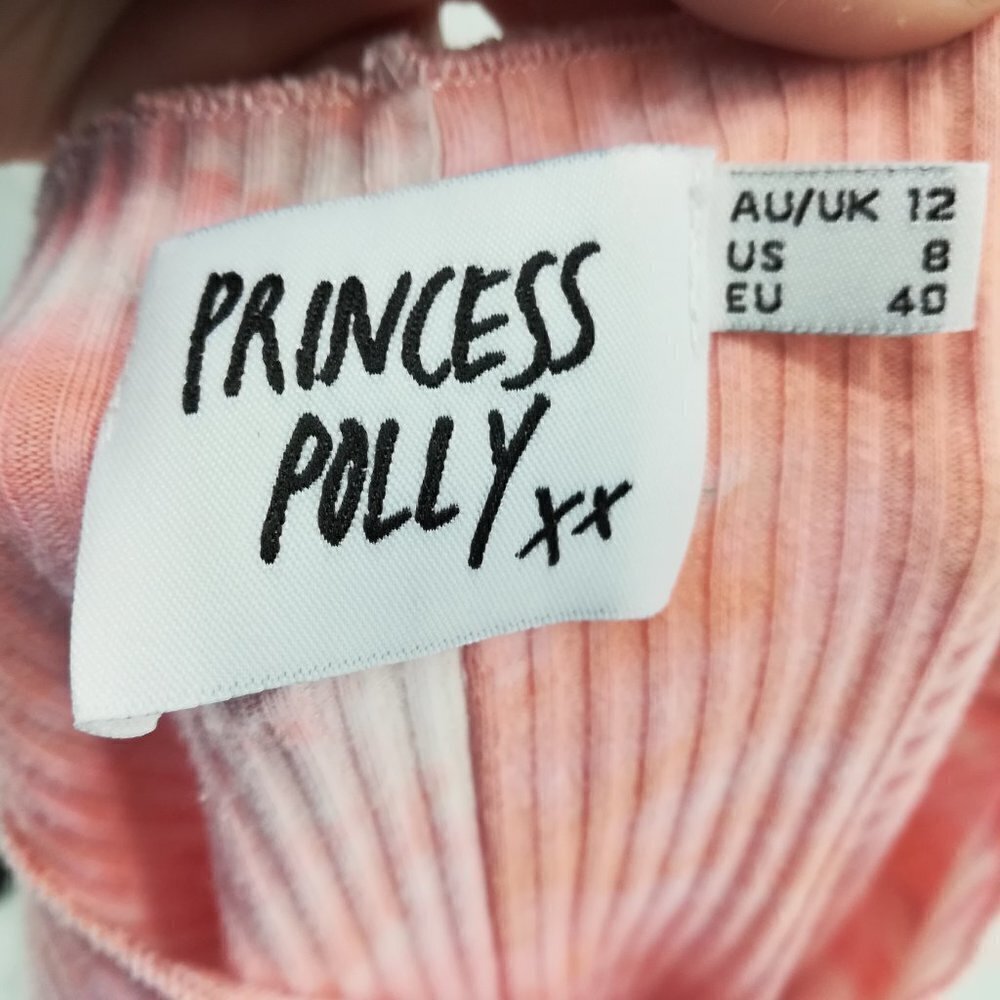 Princess Polly Tie Dye Pink Ribbed Knit Crop Top Size 8 Short Sleeve Shirt White - Picture 11 of 11